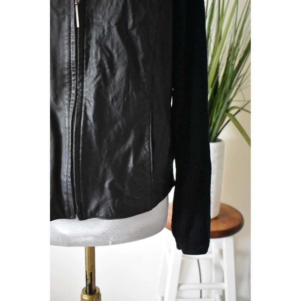 Jaclyn Smith Leather Knit Jacket Womens M Black Y2K Mixed Media Full Zip Moto - Picture 3 of 9